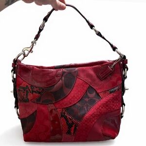 Coach Carly Red Patchwork Shoulder Bag